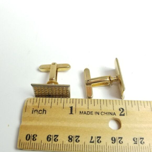 Vintage Cufflinks, Gold Tone Textured Rectangle, Classic Minimal Design, Estate - Picture 5 of 6